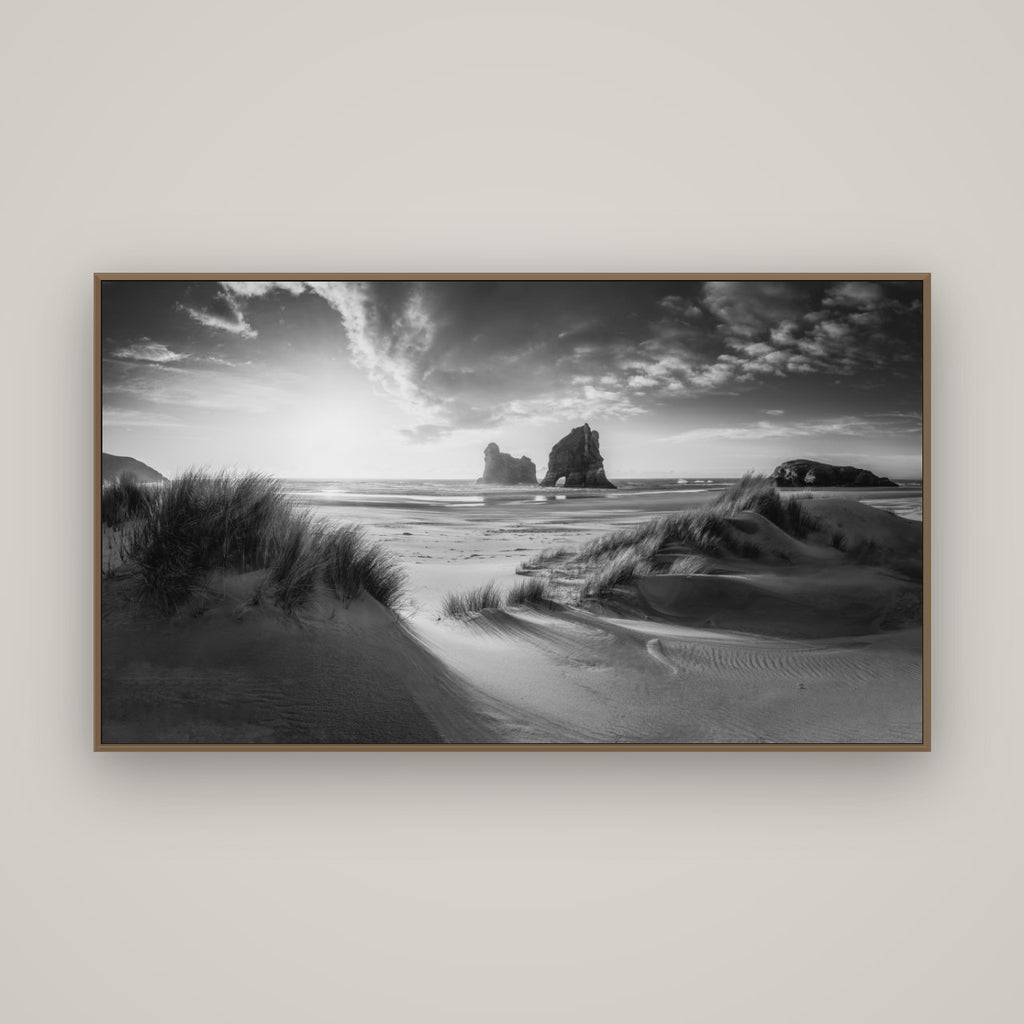 Eternal Beauty, Wharariki's Archway Secrets, Basel Walnut, 160×90 cm. New Zealand fine art wall art by Stephen Milner.