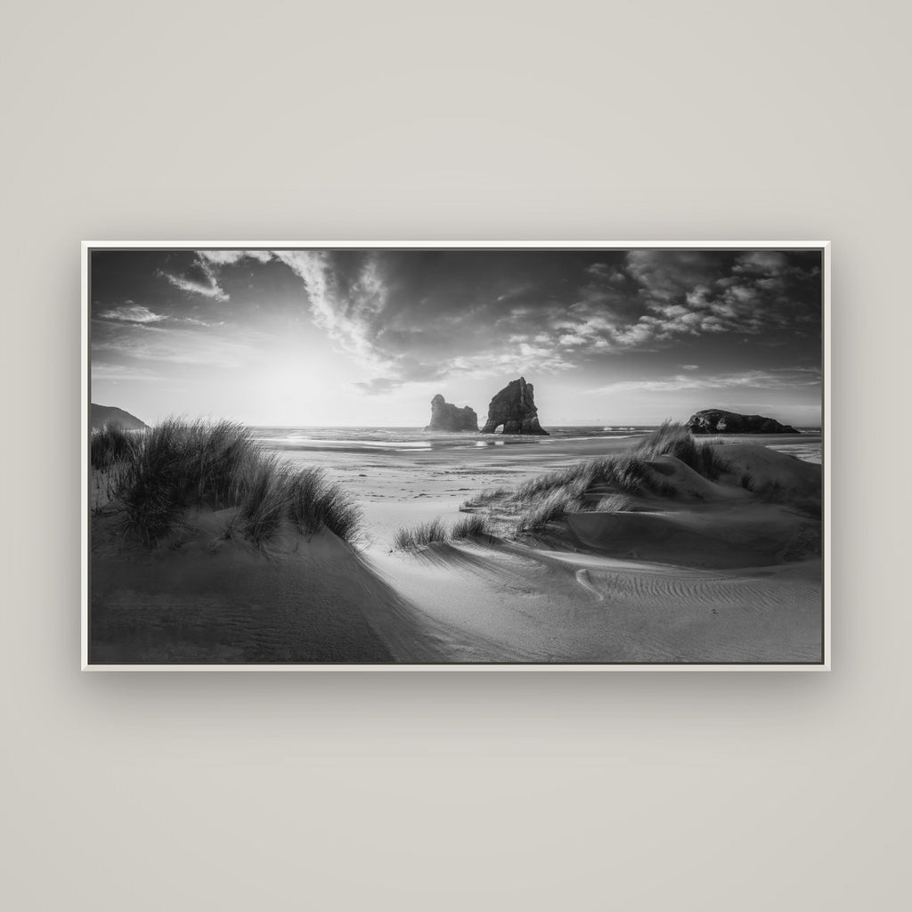 Eternal Beauty, Wharariki's Archway Secrets — Basel White, 160×90 cm. New Zealand fine art wall art by Stephen Milner.