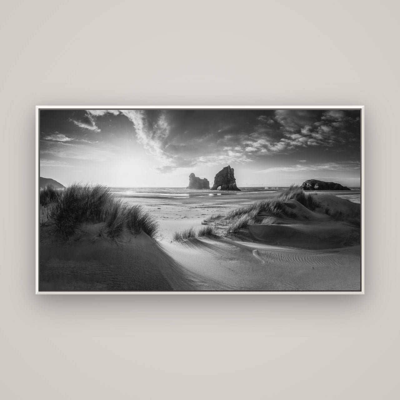 Eternal Beauty, Wharariki's Archway Secrets — Basel White, 160×90 cm. New Zealand fine art wall art by Stephen Milner.