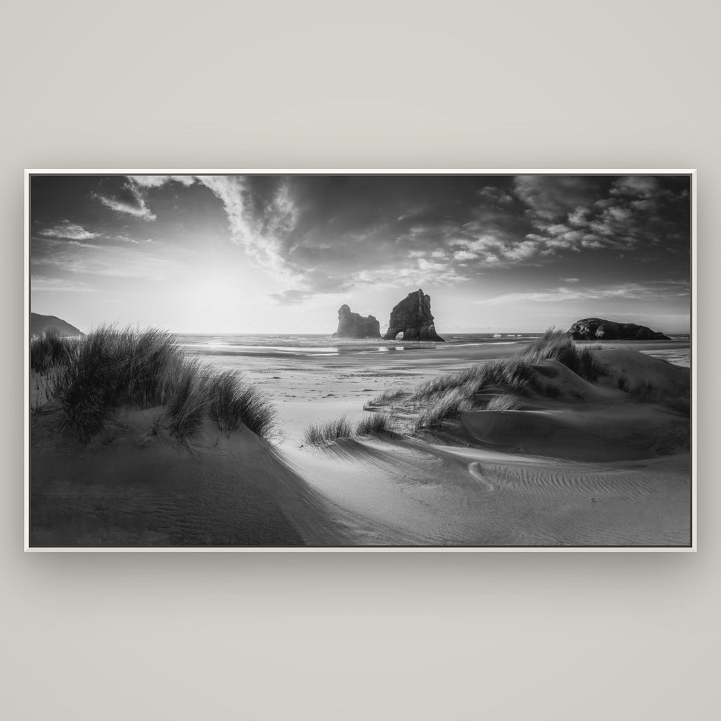 Eternal Beauty, Wharariki's Archway Secrets — Basel White, 196×110 cm. New Zealand fine art wall art by Stephen Milner.