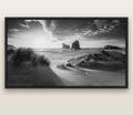Eternal Beauty, Wharariki's Archway Secrets — black float frame canvas, 200 × 130 cm. New Zealand fine art landscape wall art by Stephen Milner.