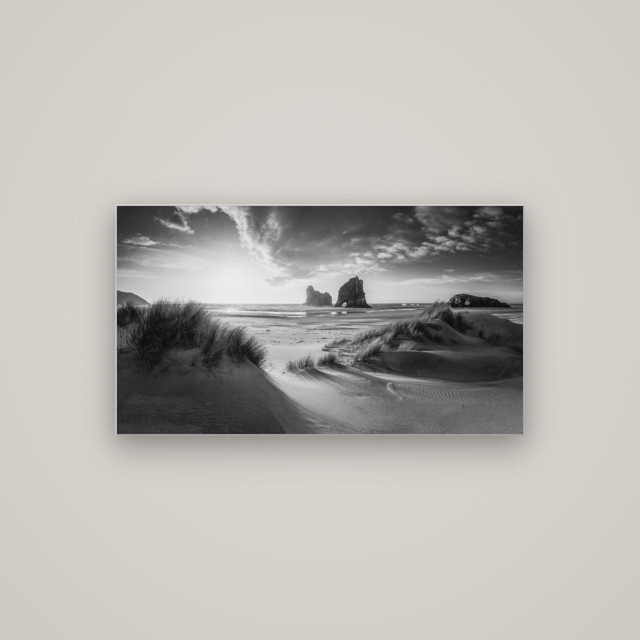 Eternal Beauty, Wharariki's Archway Secrets — Slimline Silver, 107×60 cm. New Zealand fine art wall art by Stephen Milner.