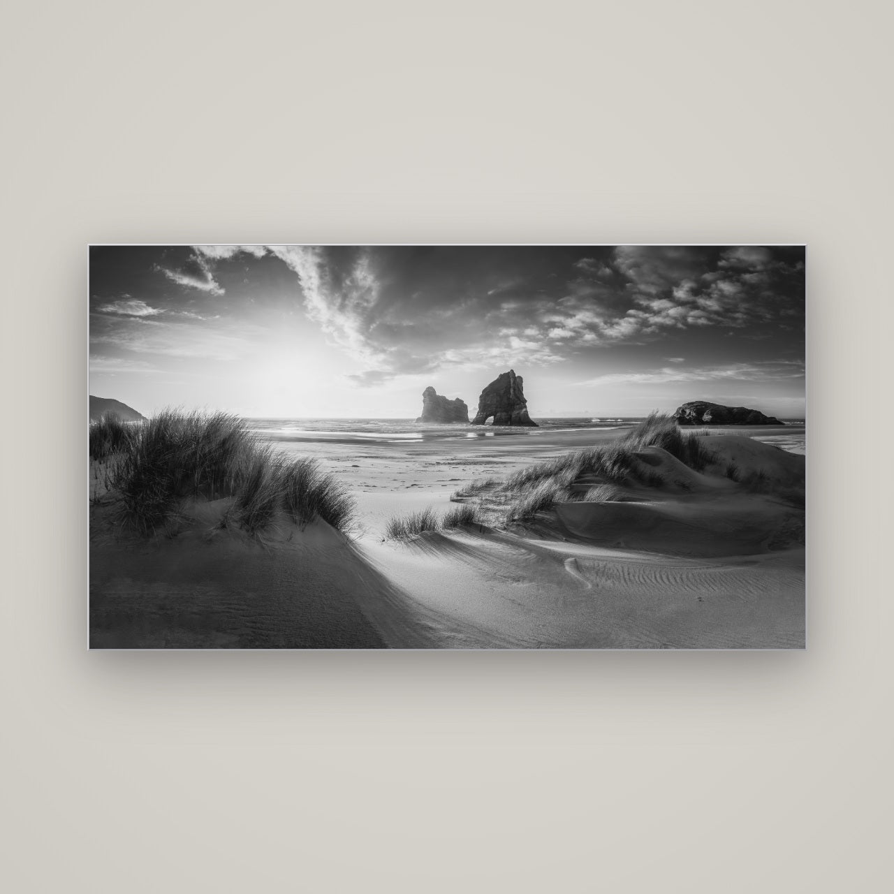 Eternal Beauty, Wharariki's Archway Secrets — Slimline Silver, 160×90 cm. New Zealand fine art wall art by Stephen Milner.