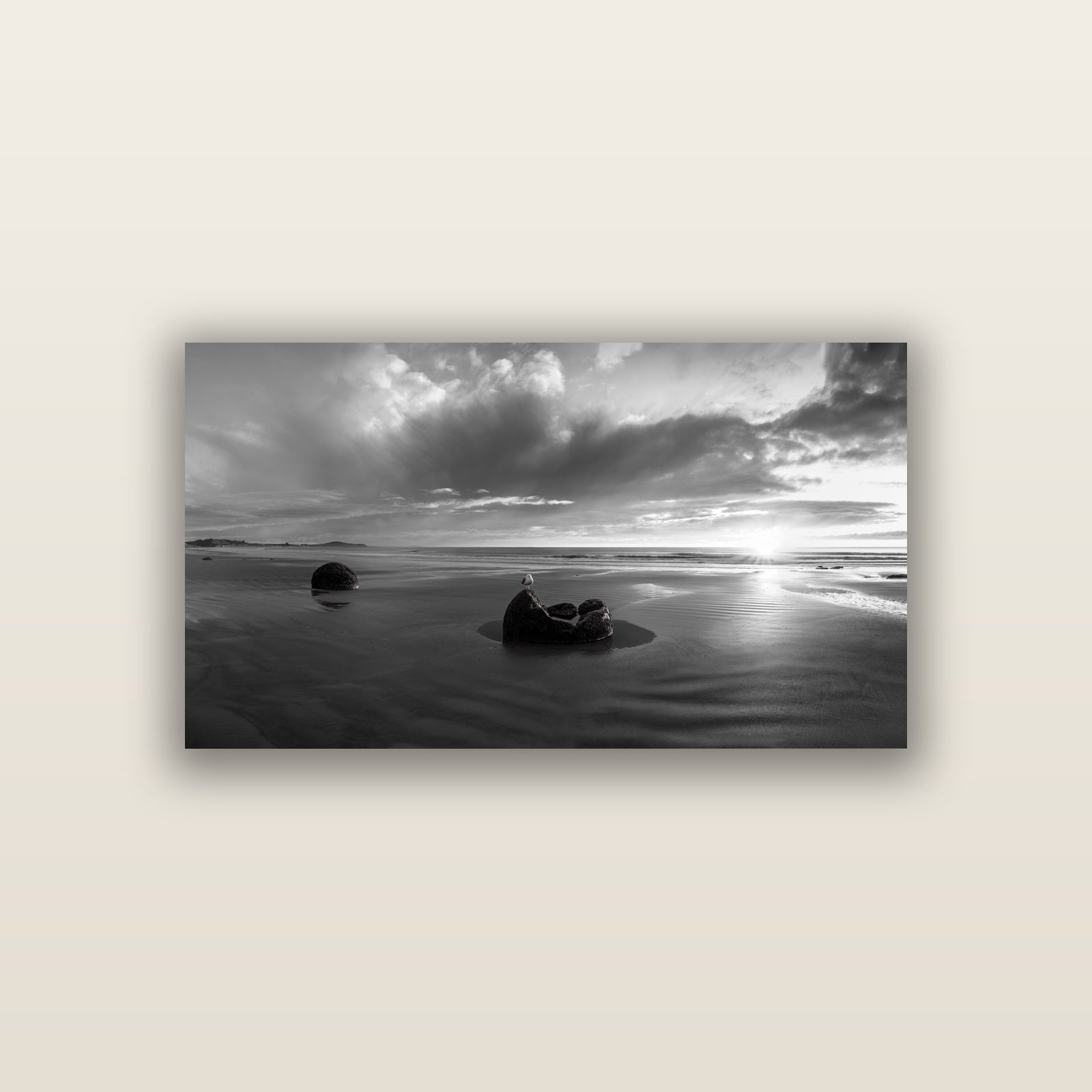 Eternal Guardians, Moeraki Boulders — acrylic panel print, small 76 × 38 cm. New Zealand fine art landscape wall art by Stephen Milner.