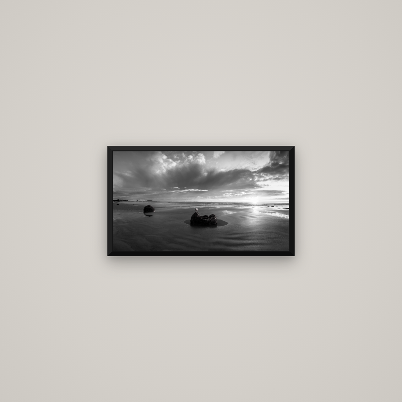 Eternal Guardians, Moeraki Boulders — Basel Black Matte, 53×30 cm. New Zealand fine art wall art by Stephen Milner.
