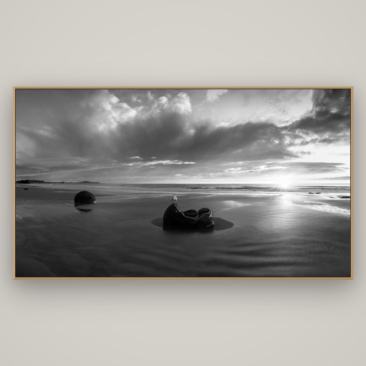 Eternal Guardians, Moeraki Boulders, Basel Natural Oak, 196×110 cm. New Zealand fine art wall art by Stephen Milner.