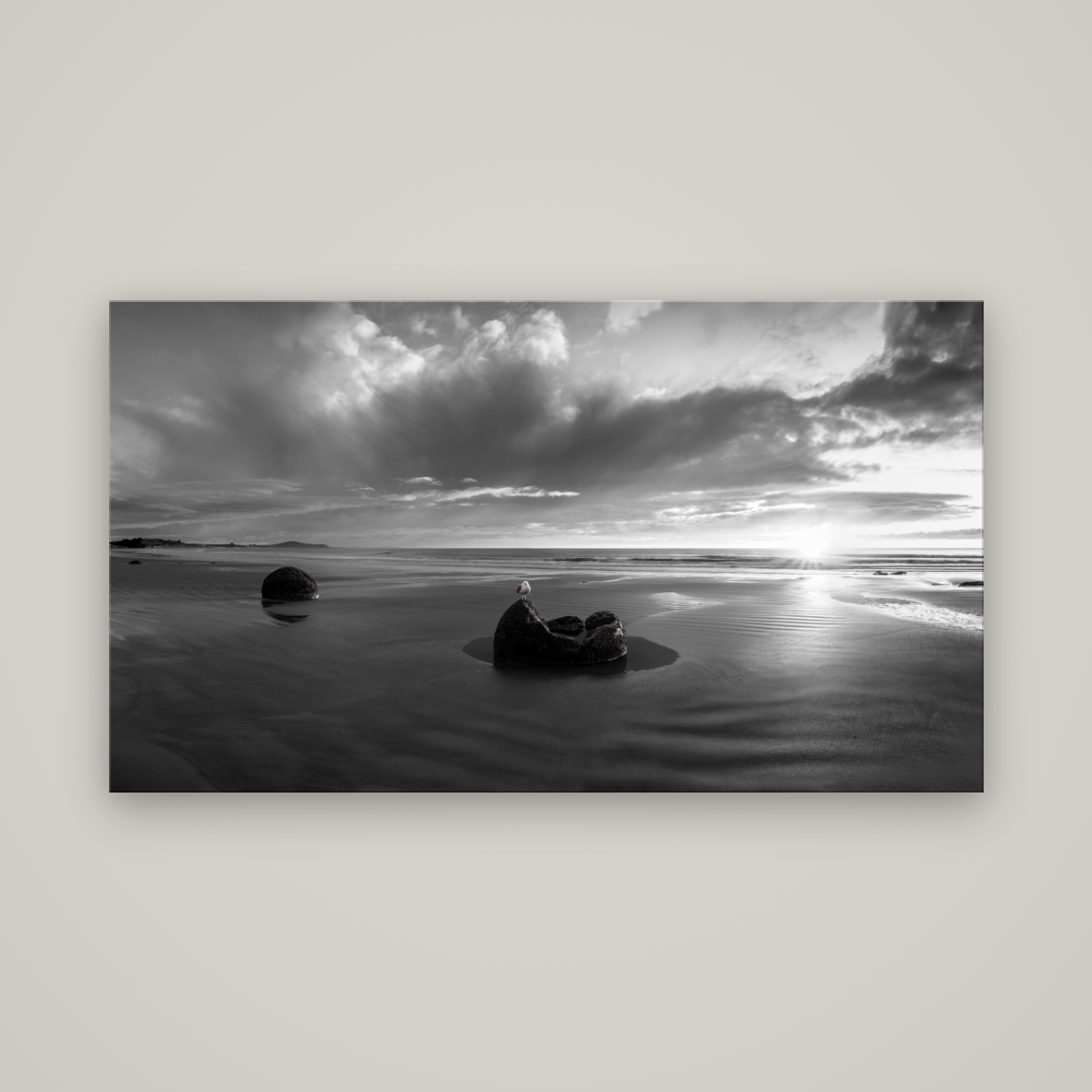 Eternal Guardians, Moeraki Boulders — No frame, 160×90 cm. New Zealand fine art wall art by Stephen Milner.