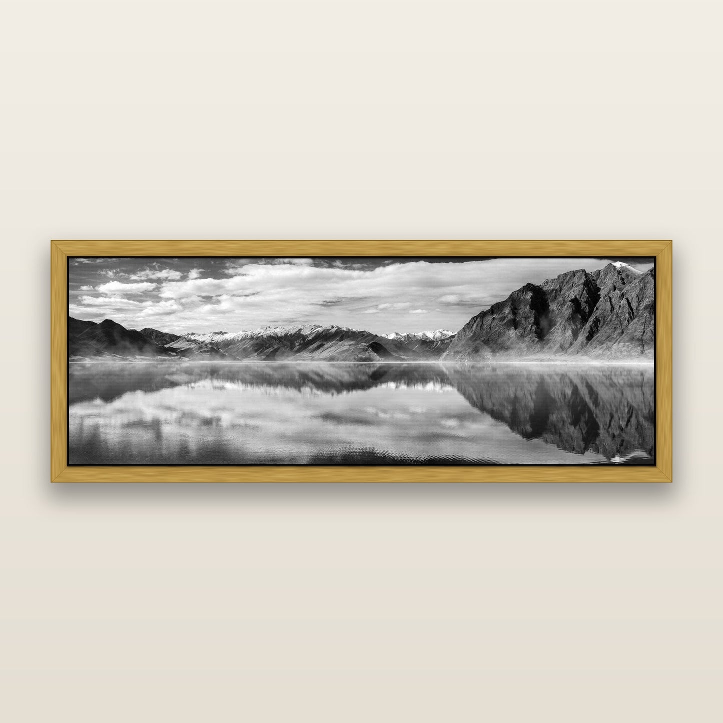 Ethereal Echoes, Lake Hāwea — framed metallic canvas print, Antique Gold frame. New Zealand fine art landscape wall art by Stephen Milner.