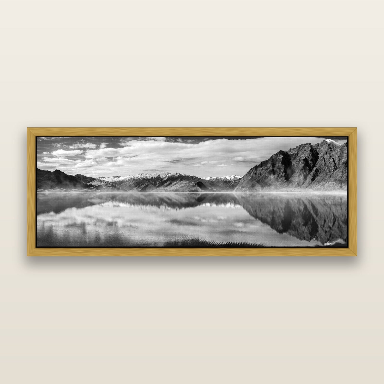 Ethereal Echoes, Lake Hāwea, framed metallic canvas print, Antique Gold frame. New Zealand fine art landscape wall art by Stephen Milner.