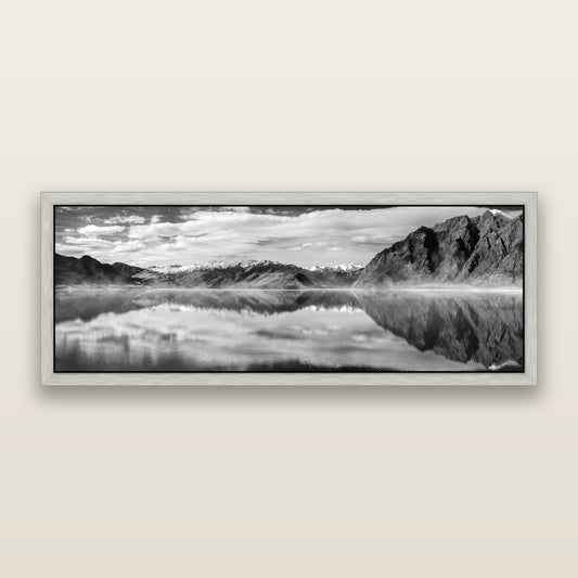 Ethereal Echoes, Lake Hāwea — framed metallic canvas print, Antique Silver frame. New Zealand fine art landscape wall art by Stephen Milner.