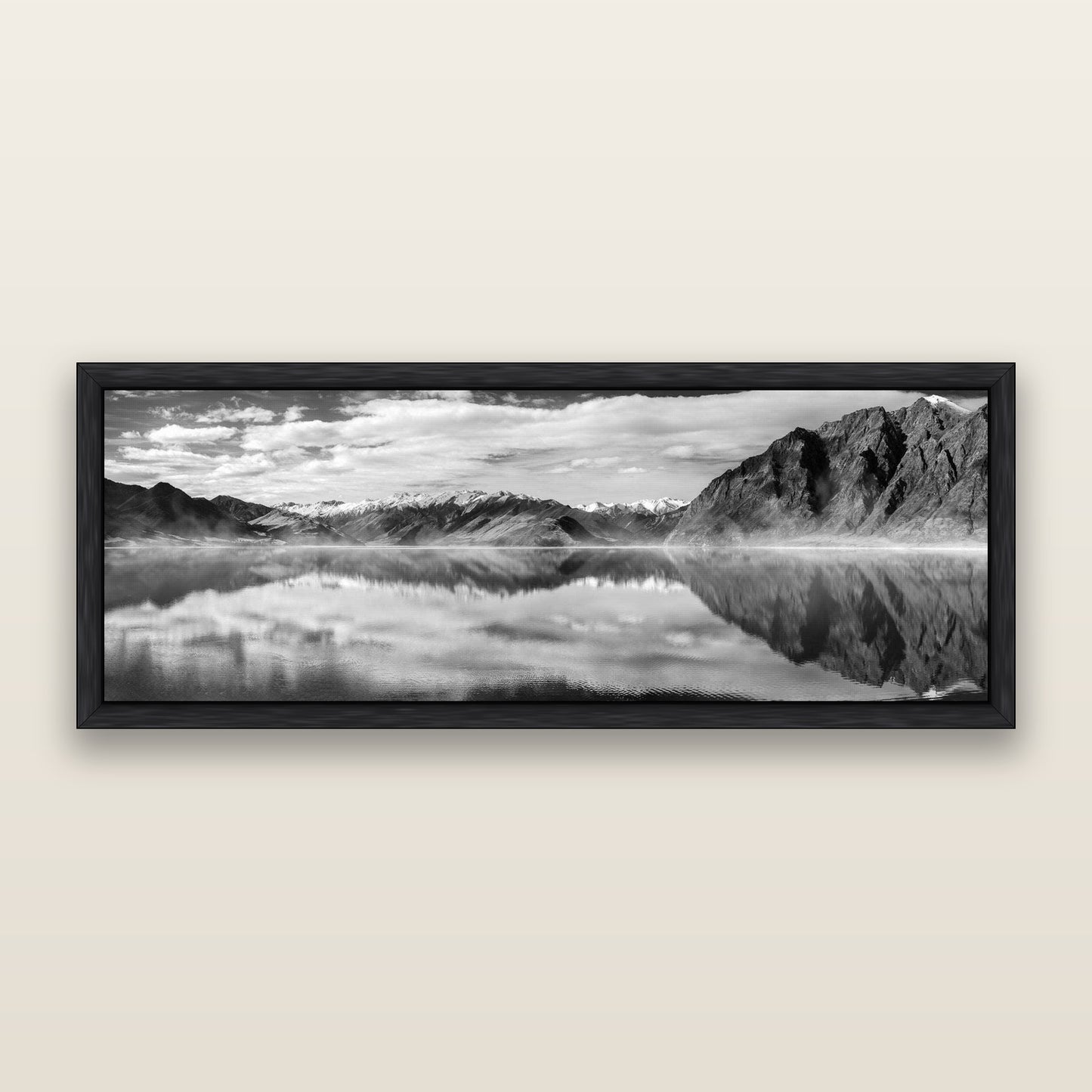 Ethereal Echoes, Lake Hāwea — framed metallic canvas print, Black frame. New Zealand fine art landscape wall art by Stephen Milner.