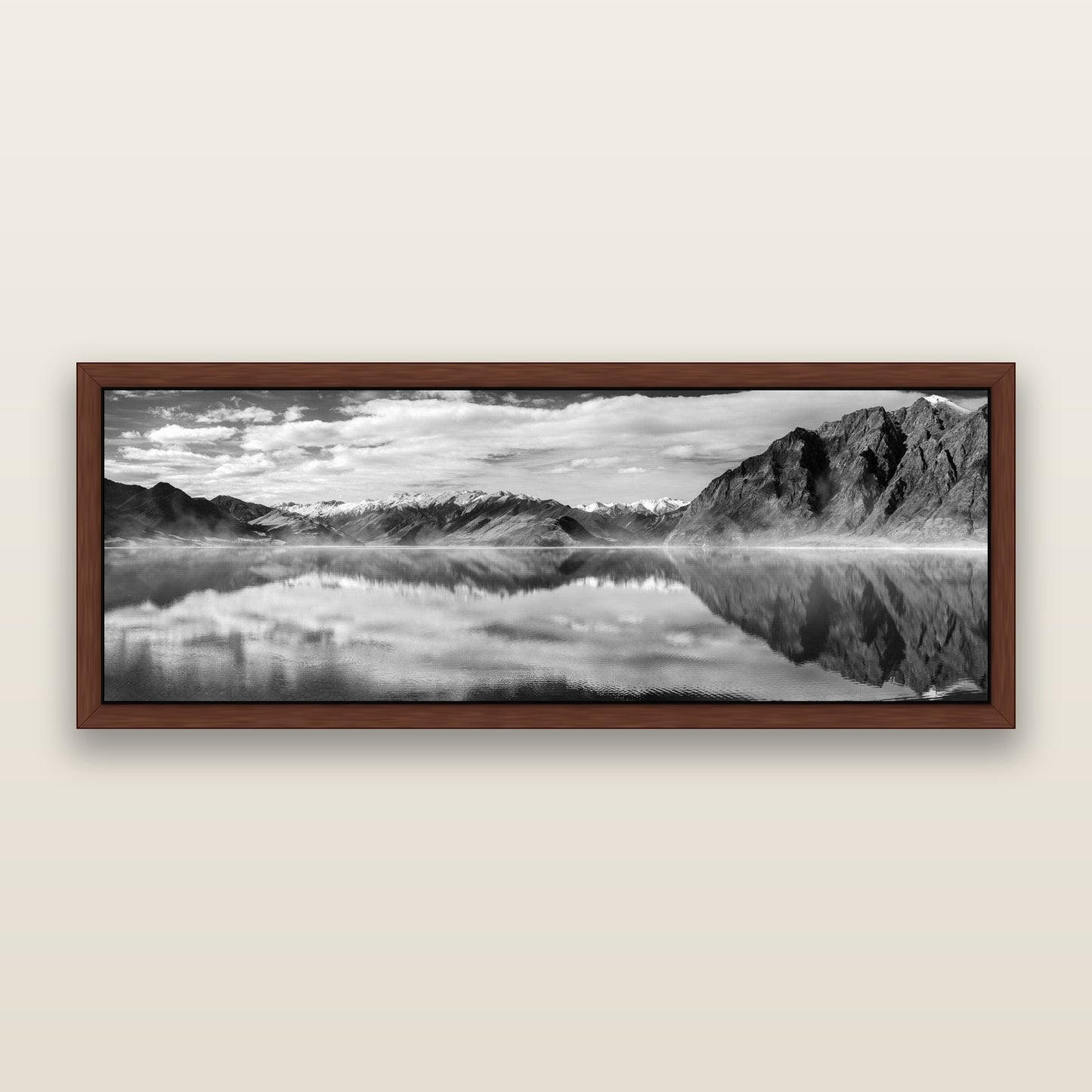 Ethereal Echoes, Lake Hāwea — framed metallic canvas print, Brown frame. New Zealand fine art landscape wall art by Stephen Milner.