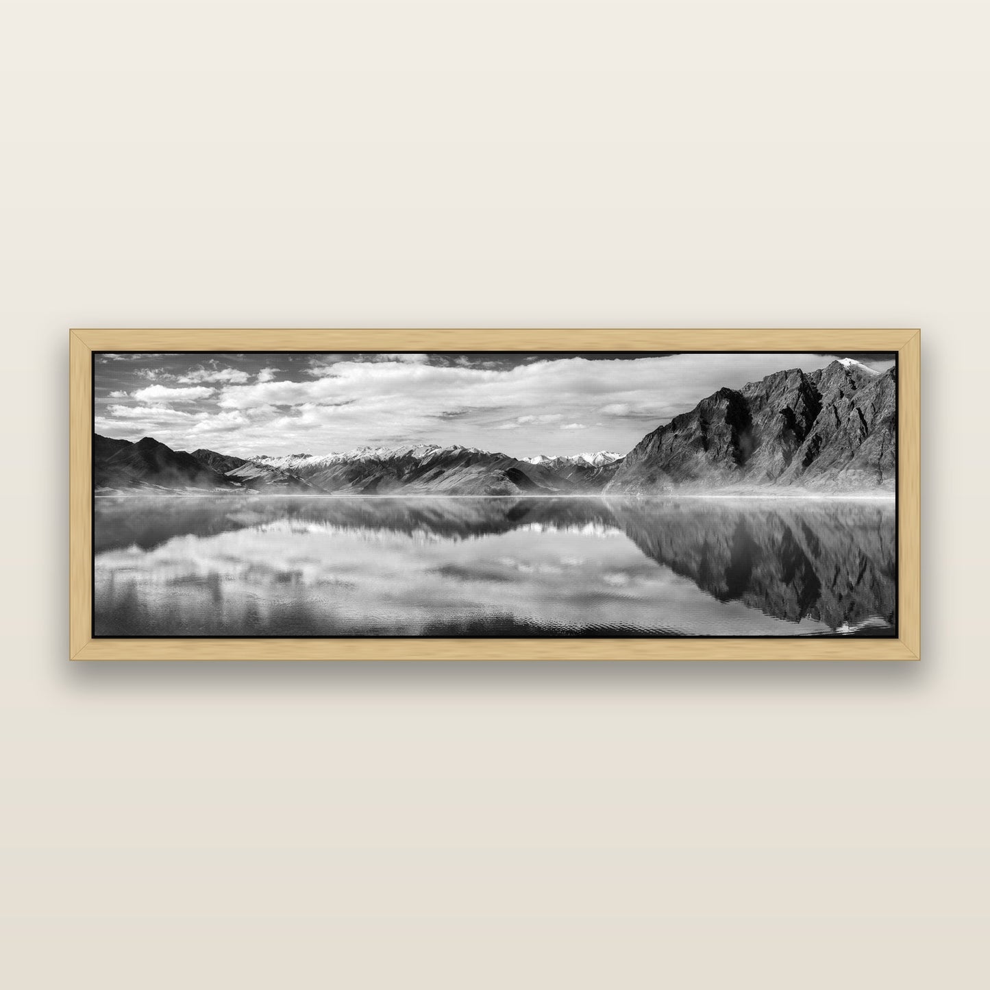 Ethereal Echoes, Lake Hāwea — framed metallic canvas print, Natural frame. New Zealand fine art landscape wall art by Stephen Milner.