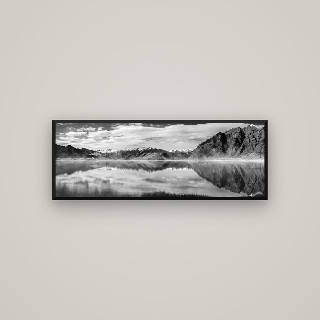 Ethereal Echoes, Lake Hāwea — Basel Black Matte, 113×40 cm. New Zealand fine art wall art by Stephen Milner.