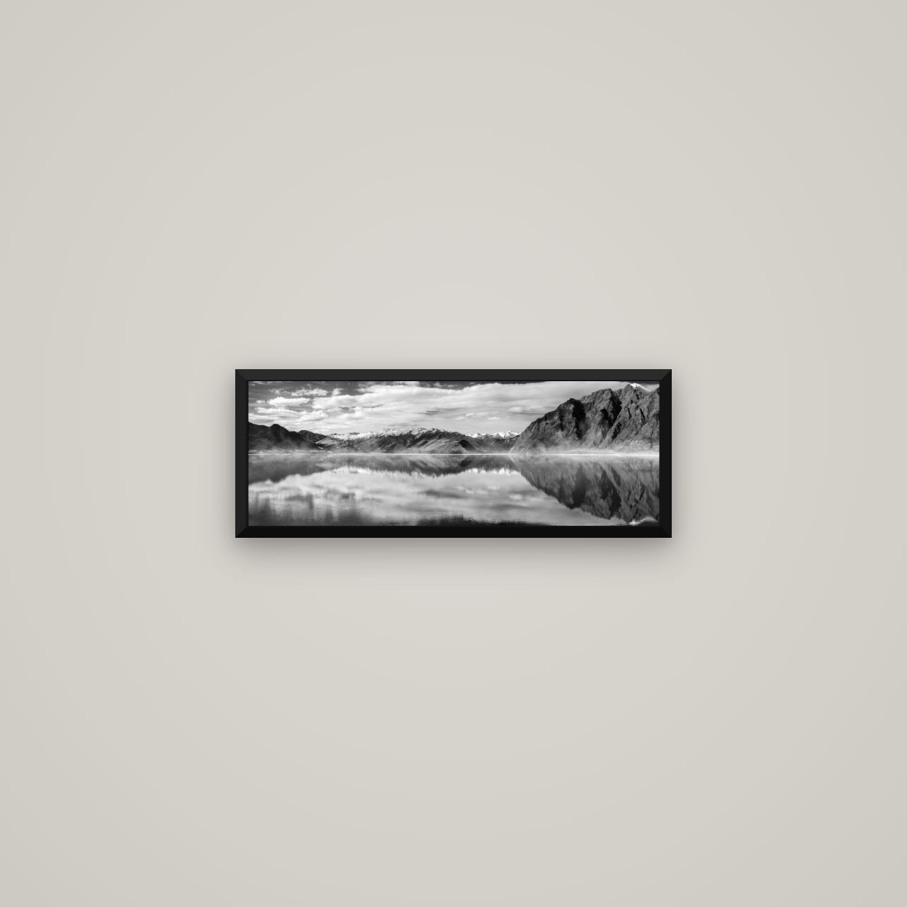 Ethereal Echoes, Lake Hāwea — Basel Black Matte, 57×20 cm. New Zealand fine art wall art by Stephen Milner.