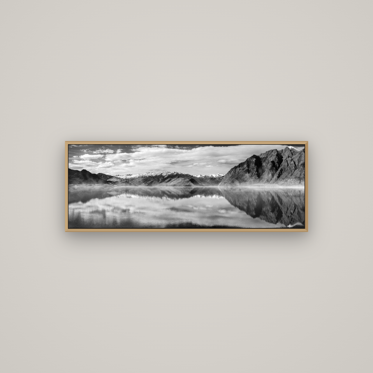 Ethereal Echoes, Lake Hāwea, Basel Natural Oak, 113×40 cm. New Zealand fine art wall art by Stephen Milner.