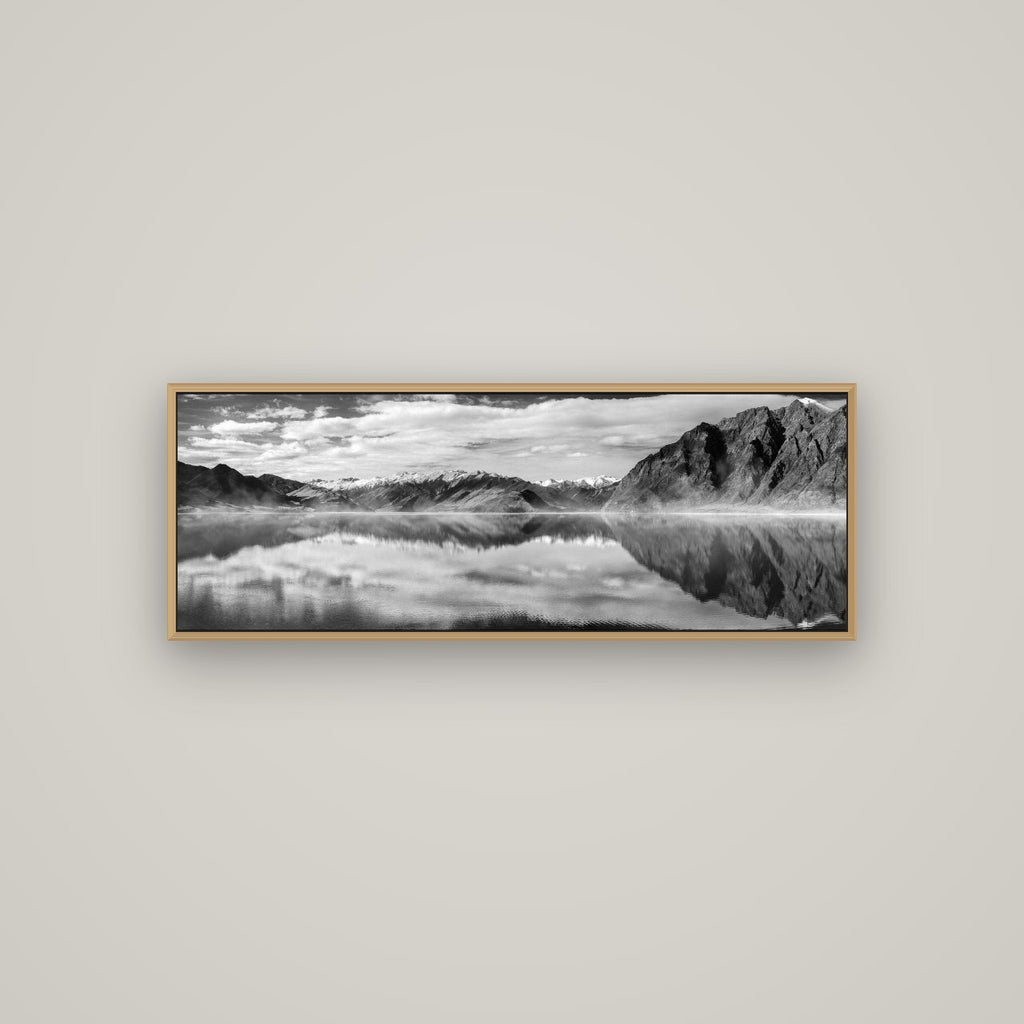 Ethereal Echoes, Lake Hāwea, Basel Natural Oak, 113×40 cm. New Zealand fine art wall art by Stephen Milner.