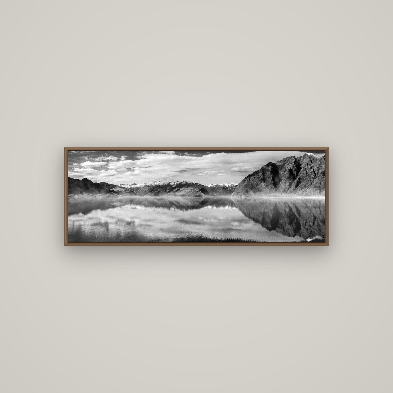 Ethereal Echoes, Lake Hāwea, Basel Walnut, 113×40 cm. New Zealand fine art wall art by Stephen Milner.