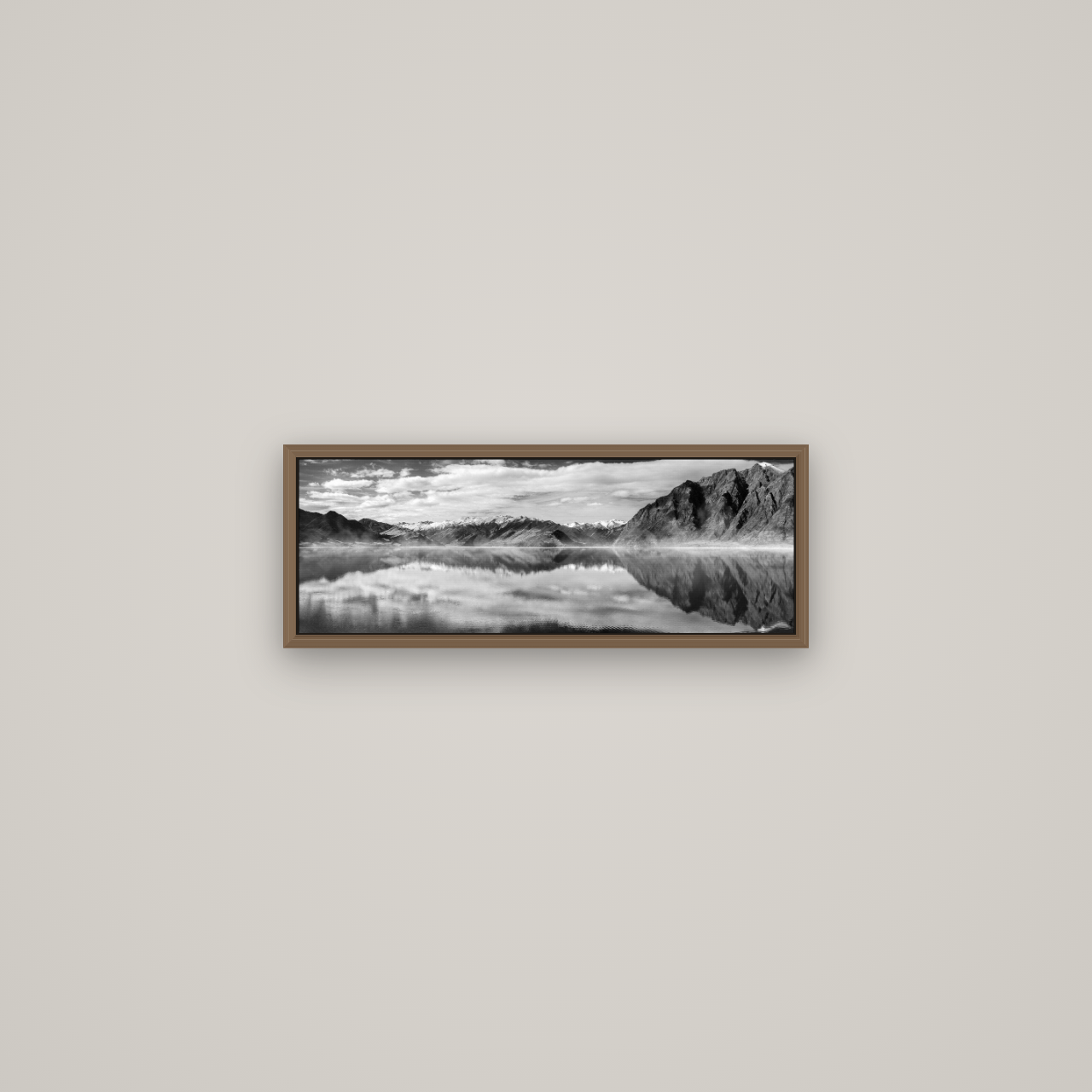 Ethereal Echoes, Lake Hāwea, Basel Walnut, 57×20 cm. New Zealand fine art wall art by Stephen Milner.