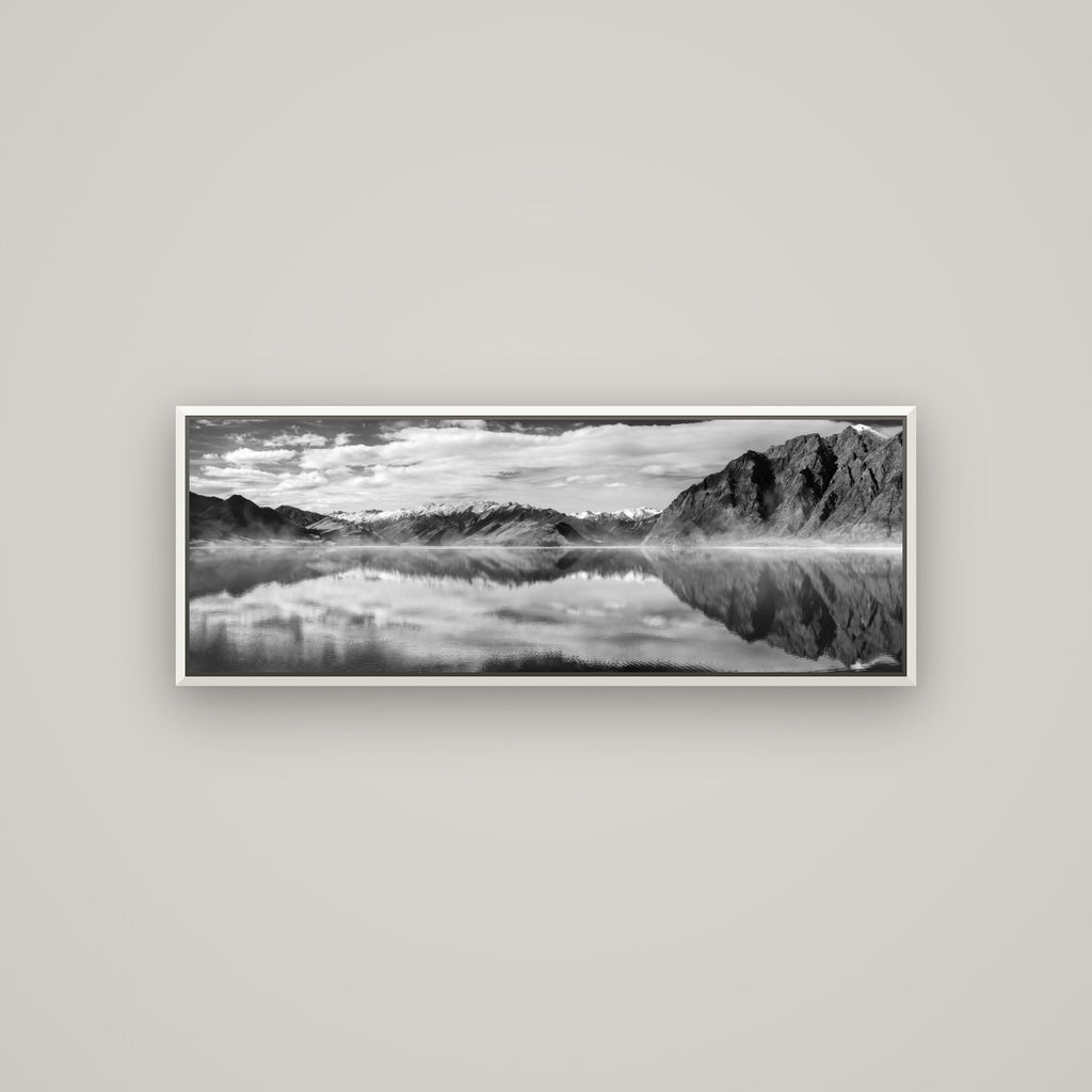 Ethereal Echoes, Lake Hāwea — Basel White, 113×40 cm. New Zealand fine art wall art by Stephen Milner.
