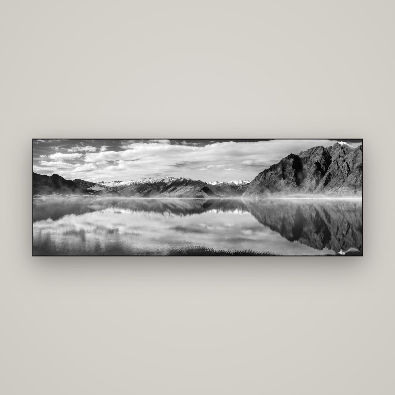 Ethereal Echoes, Lake Hāwea — Slimline Black, 170×60 cm. New Zealand fine art wall art by Stephen Milner.