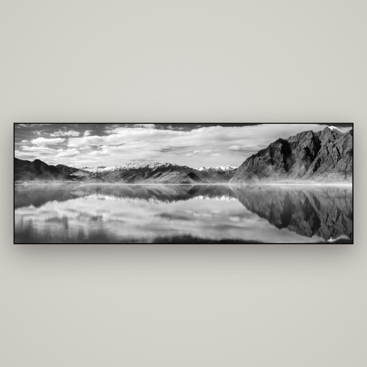 Ethereal Echoes, Lake Hāwea — Slimline Black, 198×70 cm. New Zealand fine art wall art by Stephen Milner.