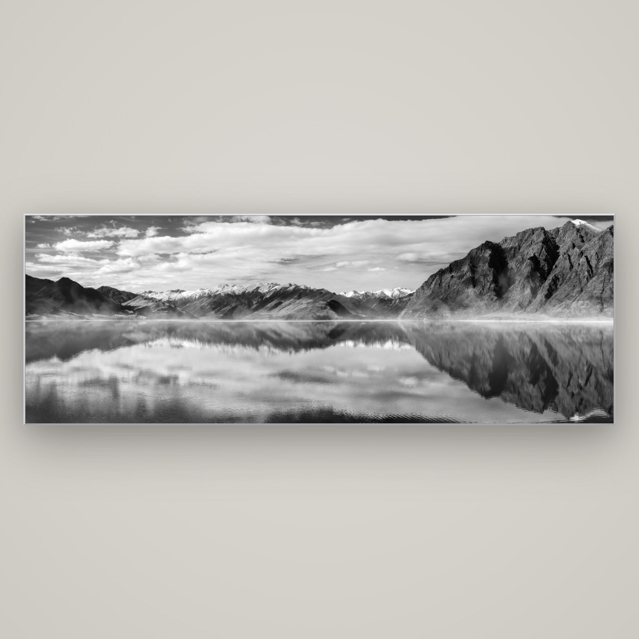 Ethereal Echoes, Lake Hāwea — Slimline Silver, 198×70 cm. New Zealand fine art wall art by Stephen Milner.