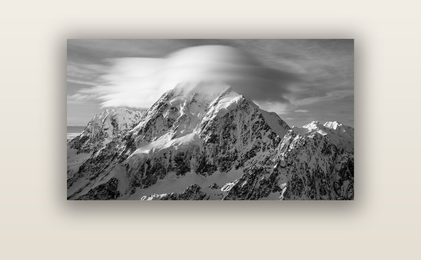 Ethereal Majesty, Mount Cook's Lenticular Veil — acrylic glass print, 122 × 61 cm. New Zealand fine art landscape wall art by Stephen Milner.