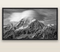 Ethereal Majesty, Mount Cook's Lenticular Veil — black float frame canvas, 200 × 130 cm. New Zealand fine art landscape wall art by Stephen Milner.