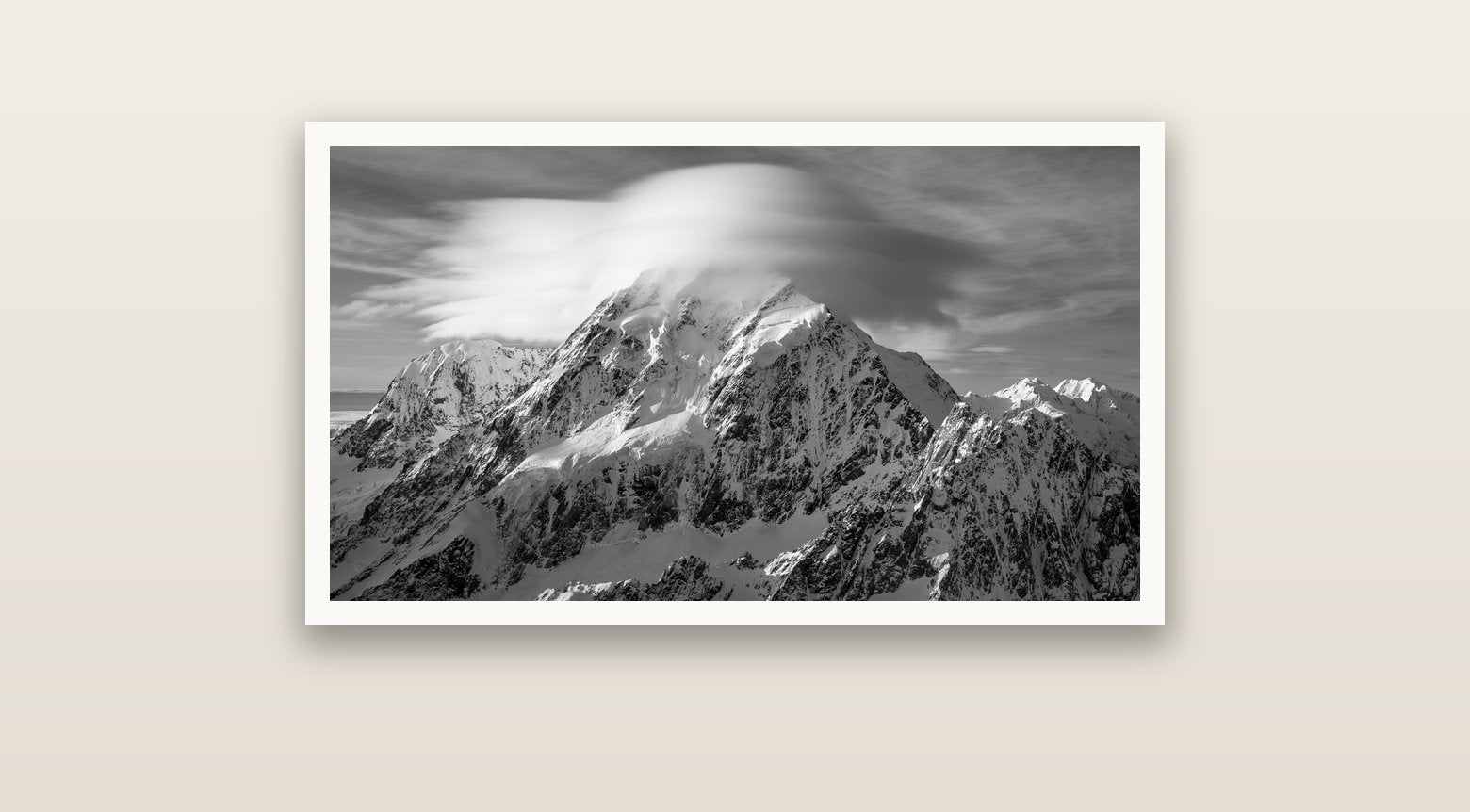 Ethereal Majesty, Mount Cook's Lenticular Veil — Hahnemühle fine art print, 91 × 51 cm. New Zealand fine art landscape photography by Stephen Milner.