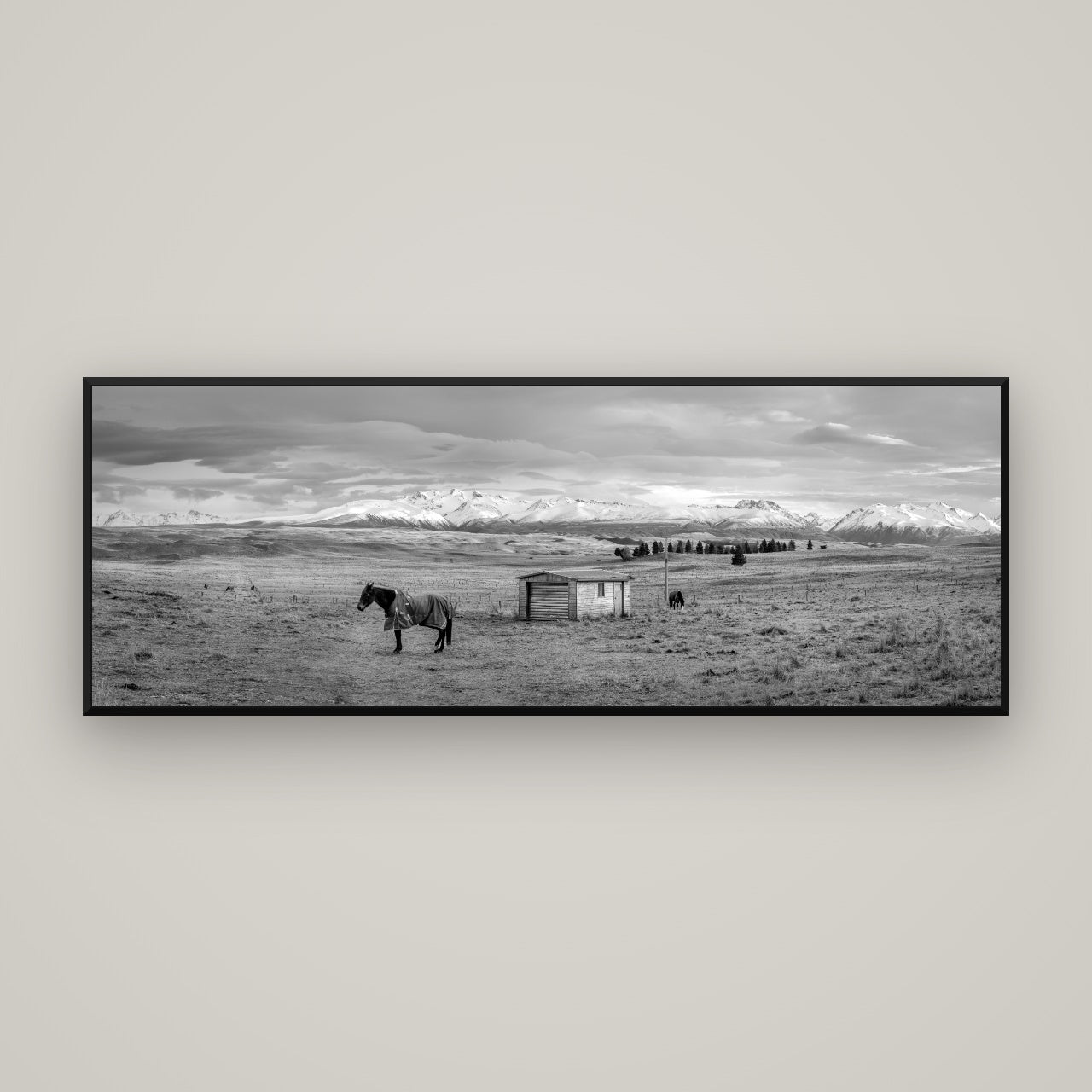 Ethereal Morning, Ben Ohau's Awakening — Basel Black, 170×60 cm. New Zealand fine art wall art by Stephen Milner.