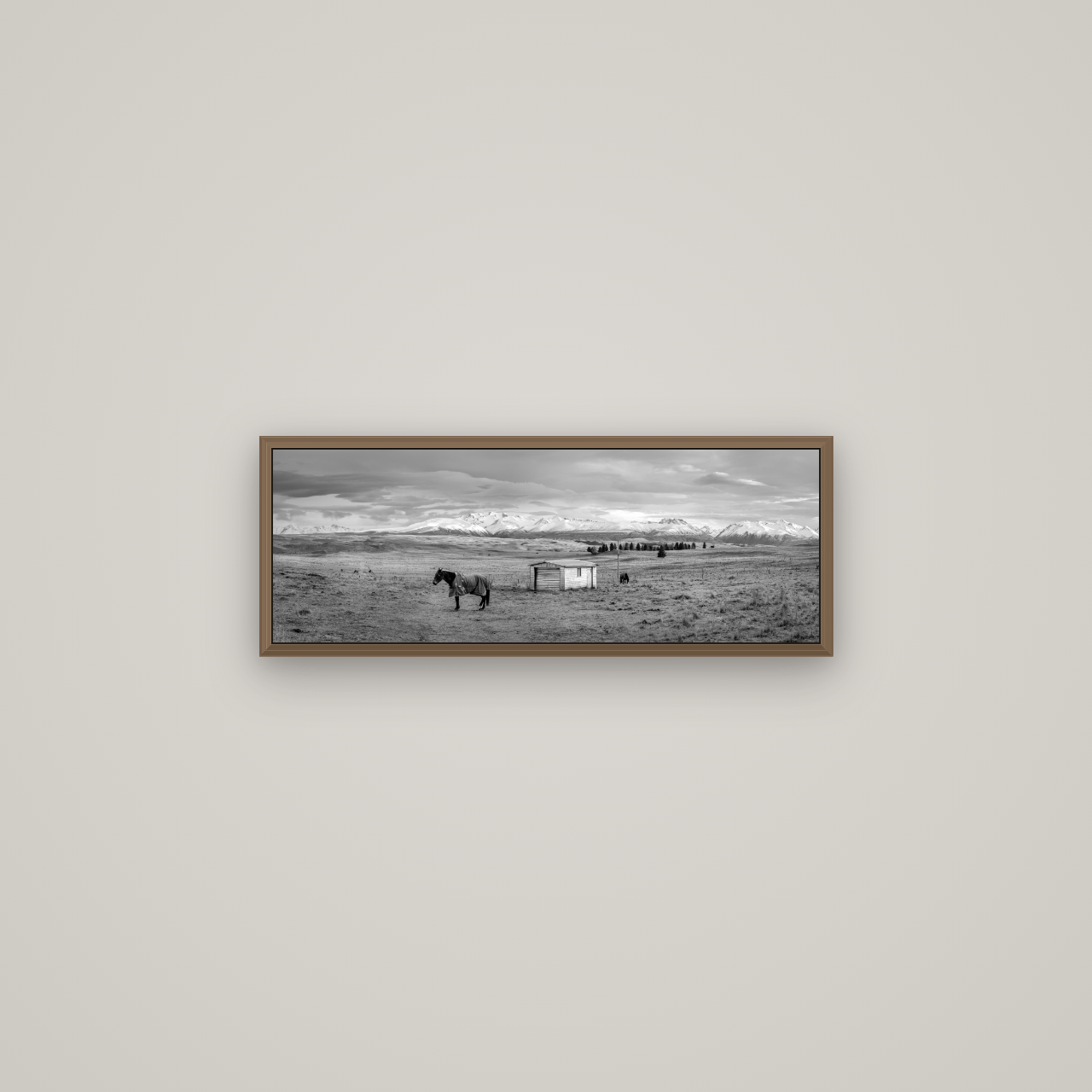 Ethereal Morning, Ben Ohau's Awakening, Basel Walnut, 68×24 cm. New Zealand fine art wall art by Stephen Milner.