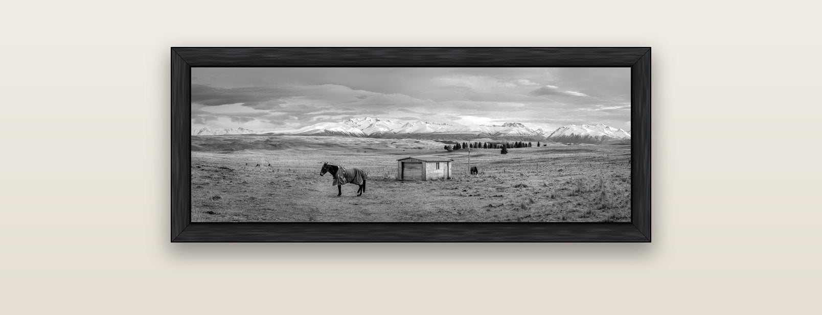 Ethereal Morning, Ben Ohau's Awakening — black float frame canvas, 91 × 31 cm. New Zealand fine art landscape wall art by Stephen Milner.
