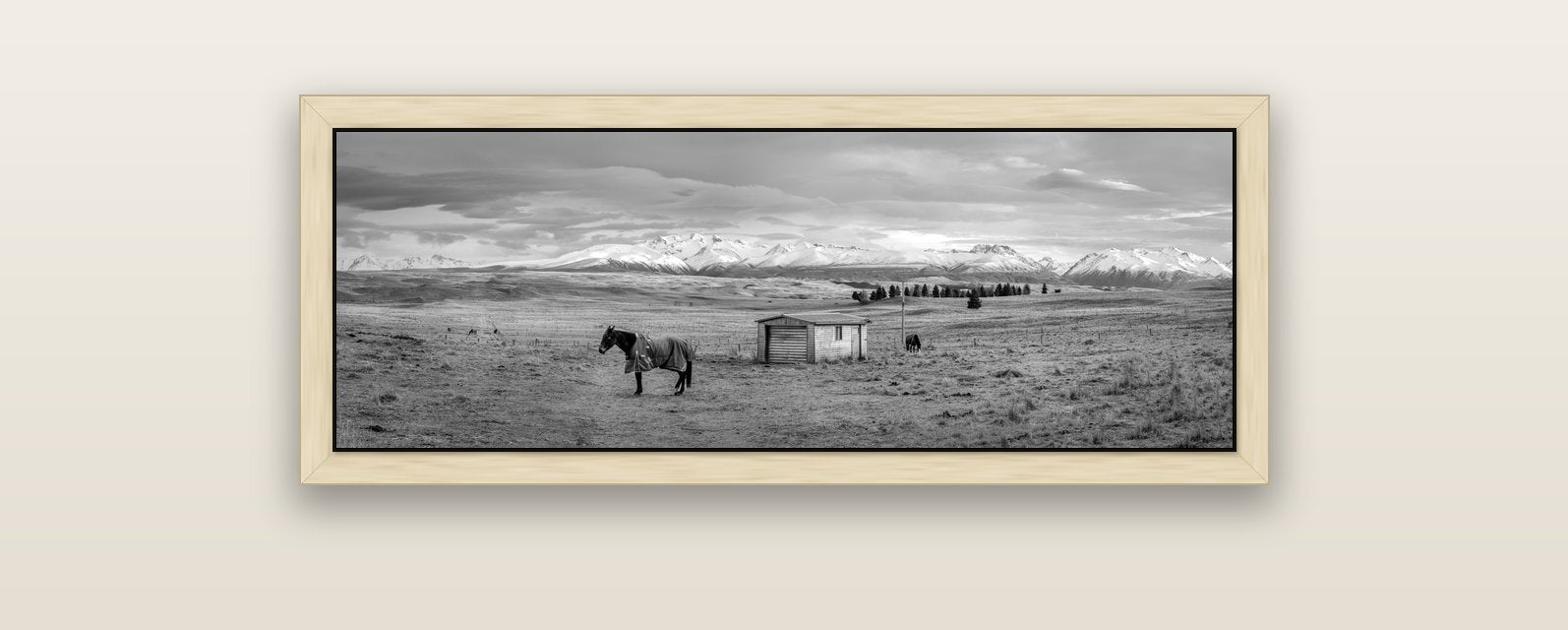 Ethereal Morning, Ben Ohau's Awakening — natural float frame canvas, 102 × 36 cm. New Zealand fine art landscape wall art by Stephen Milner.
