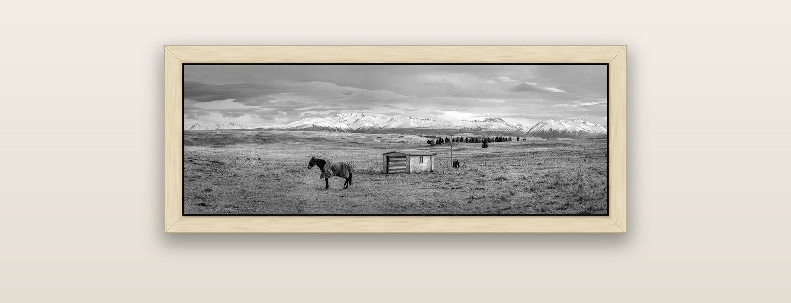 Ethereal Morning, Ben Ohau's Awakening — natural float frame canvas, 91 × 31 cm. New Zealand fine art landscape wall art by Stephen Milner.