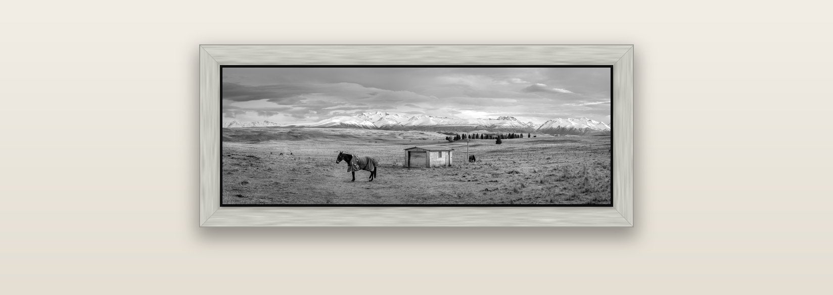 Ethereal Morning, Ben Ohau's Awakening — silver float frame canvas, 71 × 25 cm. New Zealand fine art landscape wall art by Stephen Milner.