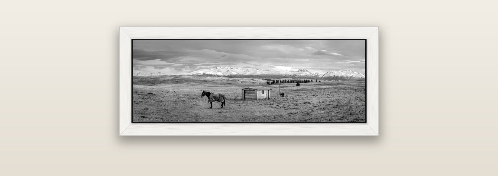 Ethereal Morning, Ben Ohau's Awakening — white float frame canvas, 71 × 25 cm. New Zealand fine art landscape wall art by Stephen Milner.