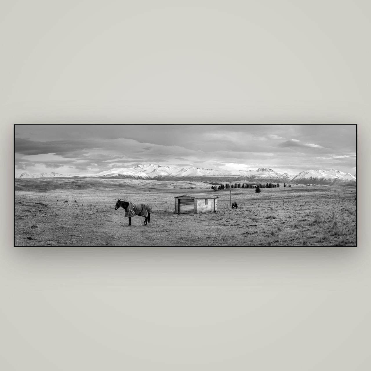 Ethereal Morning, Ben Ohau's Awakening — Slimline Black, 198×70 cm. New Zealand fine art wall art by Stephen Milner.