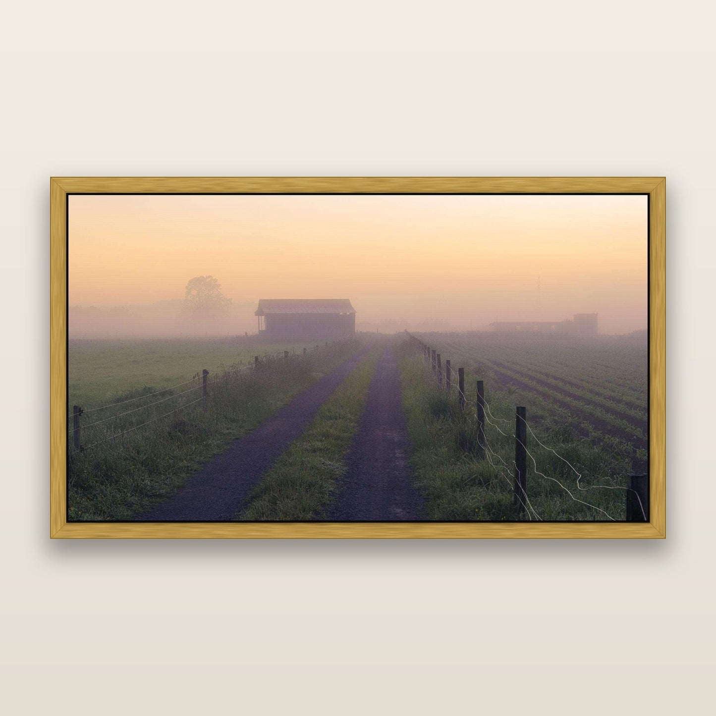 Field of Dreams, Waikato — framed metallic canvas print, Antique Gold frame. New Zealand fine art landscape wall art by Stephen Milner.