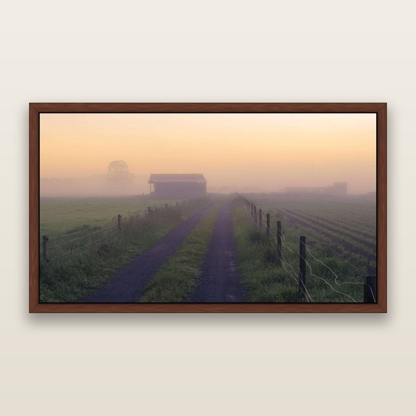Field of Dreams, Waikato — framed metallic canvas print, Brown frame. New Zealand fine art landscape wall art by Stephen Milner.
