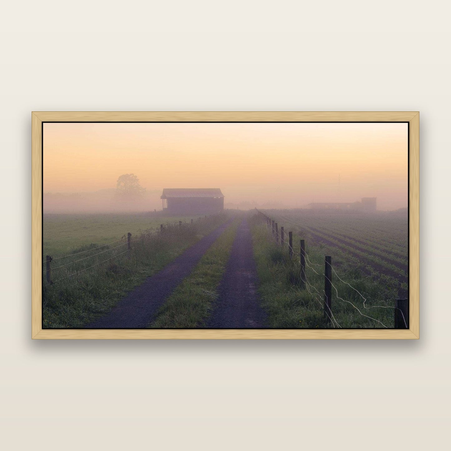 Field of Dreams, Waikato — framed metallic canvas print, Natural frame. New Zealand fine art landscape wall art by Stephen Milner.