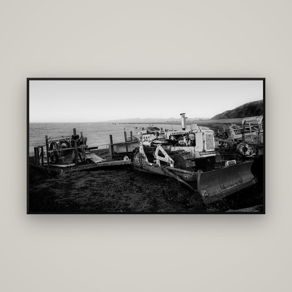 Fishing Fleet, Cape Palliser — Basel Black Matte, 160×90 cm. New Zealand fine art wall art by Stephen Milner.