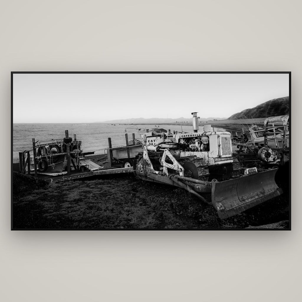 Fishing Fleet, Cape Palliser — Basel Black Matte, 196×110 cm. New Zealand fine art wall art by Stephen Milner.