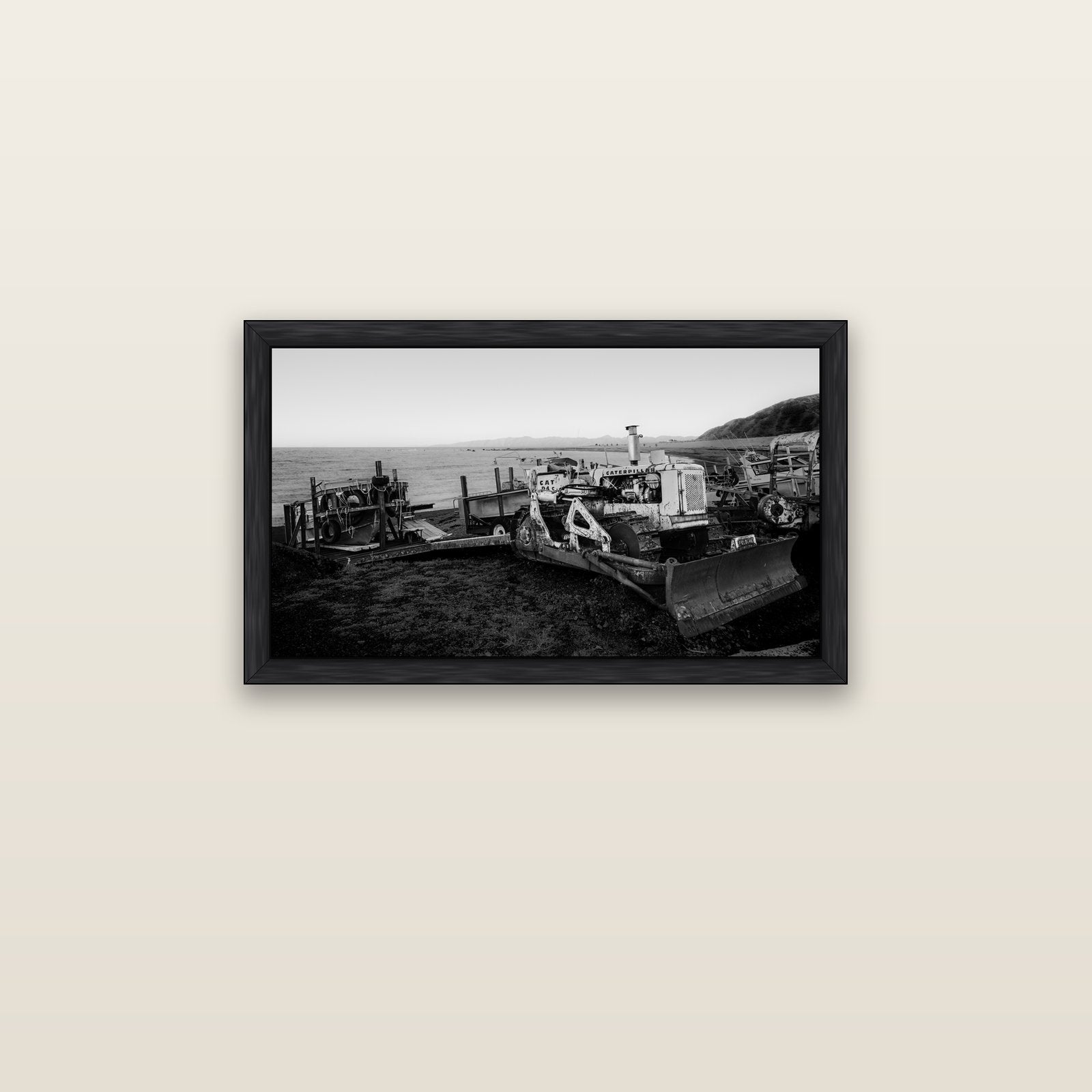Fishing Fleet, Cape Palliser — black float frame canvas, 81 × 46 cm. New Zealand fine art landscape wall art by Stephen Milner.