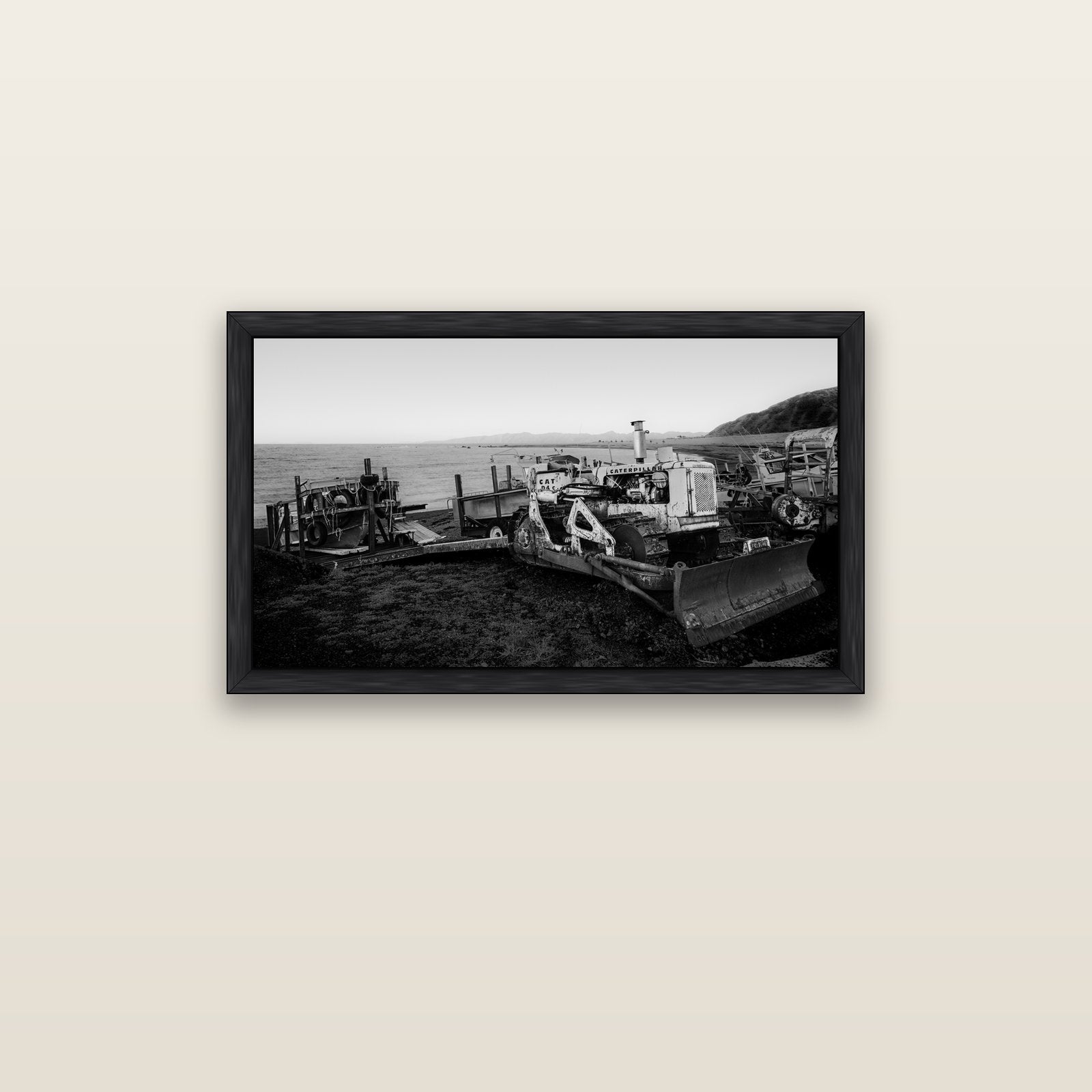 Fishing Fleet, Cape Palliser — black float frame canvas, 91 × 51 cm. New Zealand fine art landscape wall art by Stephen Milner.