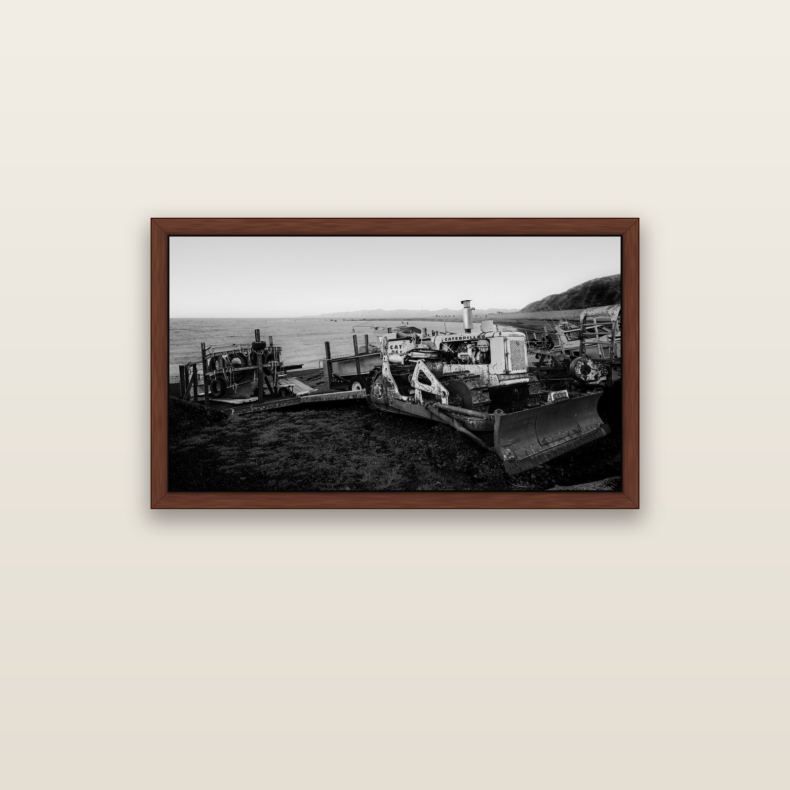 Fishing Fleet, Cape Palliser — brown float frame canvas, 102 × 56 cm. New Zealand fine art landscape wall art by Stephen Milner.