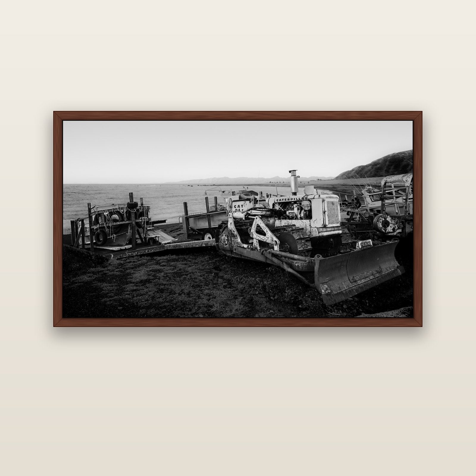 Fishing Fleet, Cape Palliser — brown float frame canvas, 152 × 86 cm. New Zealand fine art landscape wall art by Stephen Milner.