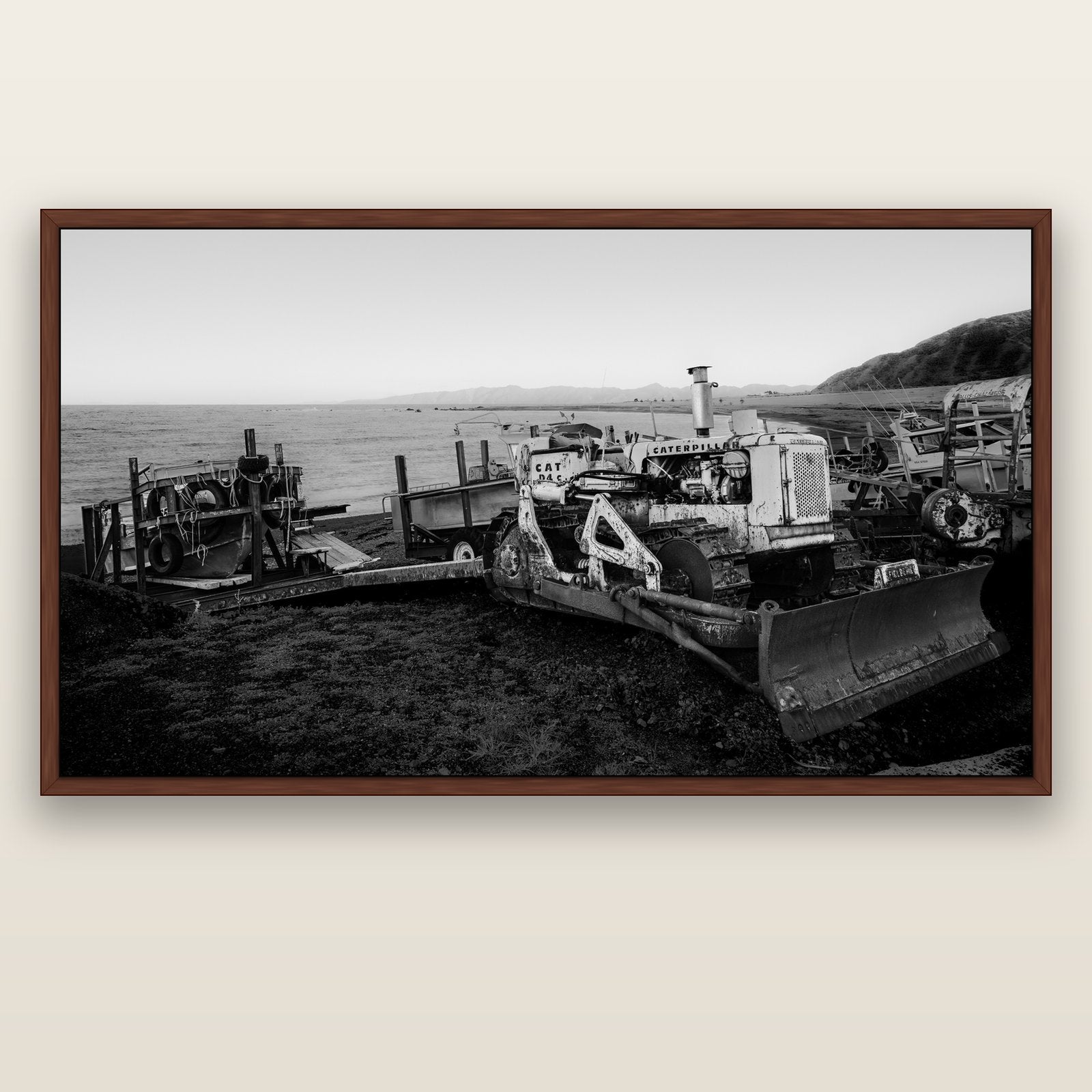 Fishing Fleet, Cape Palliser — brown float frame canvas, 200 × 130 cm. New Zealand fine art landscape wall art by Stephen Milner.