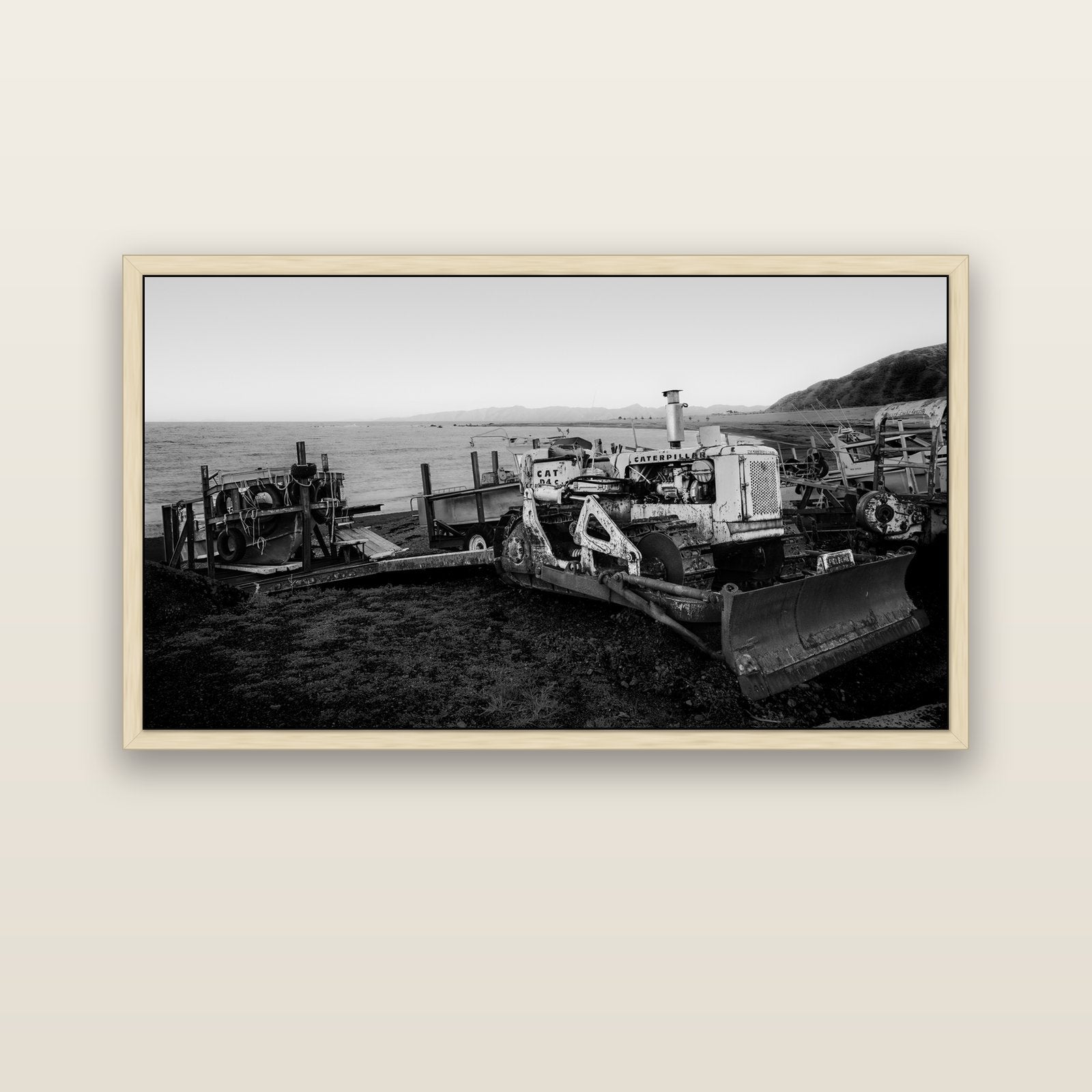 Fishing Fleet, Cape Palliser — natural float frame canvas, 152 × 86 cm. New Zealand fine art landscape wall art by Stephen Milner.