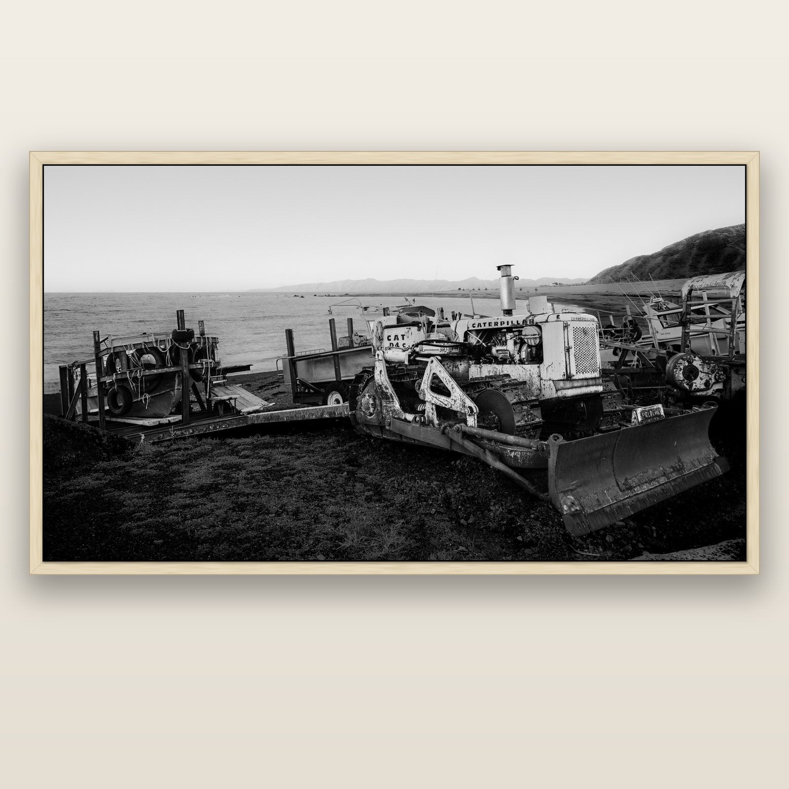 Fishing Fleet, Cape Palliser — natural float frame canvas, 200 × 130 cm. New Zealand fine art landscape wall art by Stephen Milner.